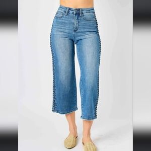 Judy Blue High Rise Crop Wide Leg With Braid Detail Jeans